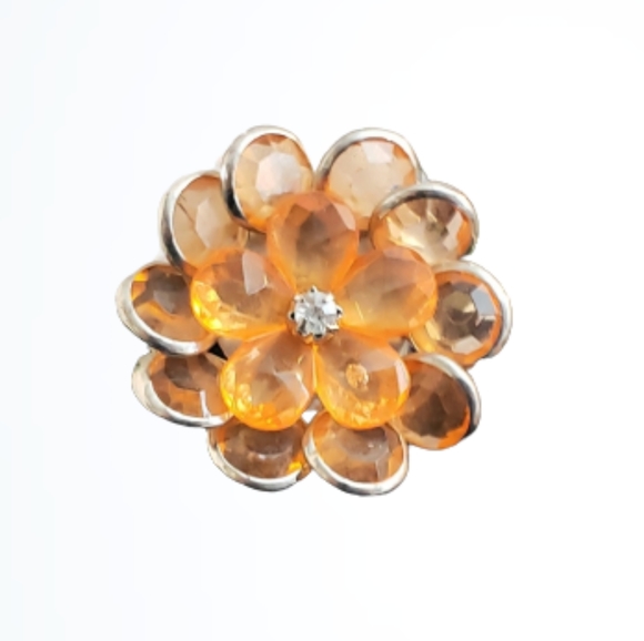 Vint Orange Marmalade Flower Power Ring FS Rhinestone Center 1.5 x 1.5 - Picture 1 of 9